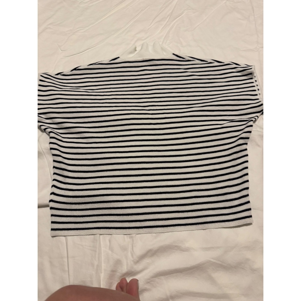 Cyrus Womens Striped Knit Polo Sweater Navy White Short Sleeve Boxy Large - Picture 2 of 4